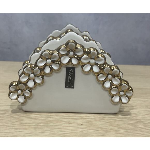 Vintage Verdici Gold & White Daisy Napkins Holder 1968 Lot of 2 Mint Condition - Picture 4 of 9